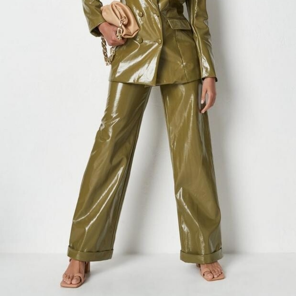 Missguided Olive Green Faux Leather Pants
